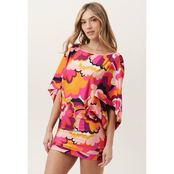 Trina Turk Fan Faire Swim Tunic Dress Size M NWT retro print resort wear cover - Picture 7 of 14